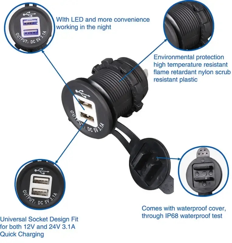 lithium battery box Support Dual USB Car charger 3.1A 12V Charger Power Adapter