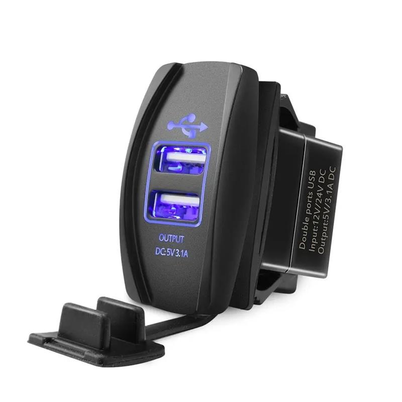 Universal Rocker Style Dual USB Car Charger Power Adapter 12-24V 3.1A Dual USB Socket Charger