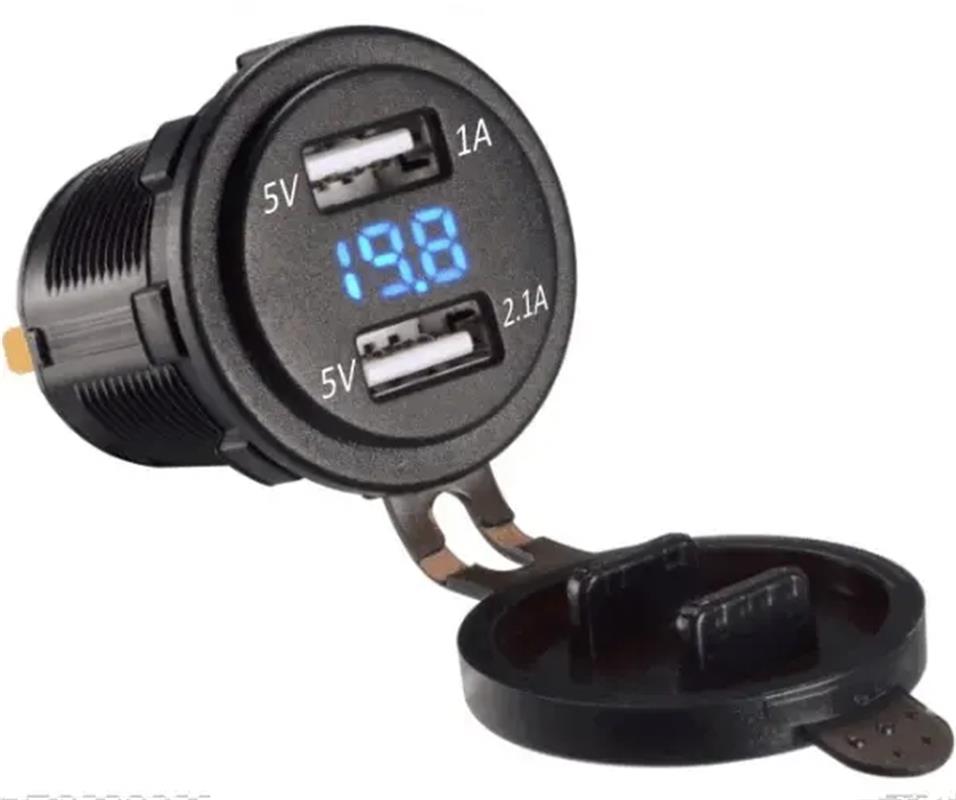 Waterproof Dual QC3.0 USB Fast Charger Socket Power Outlet with LED Digital Voltmeter for Marine