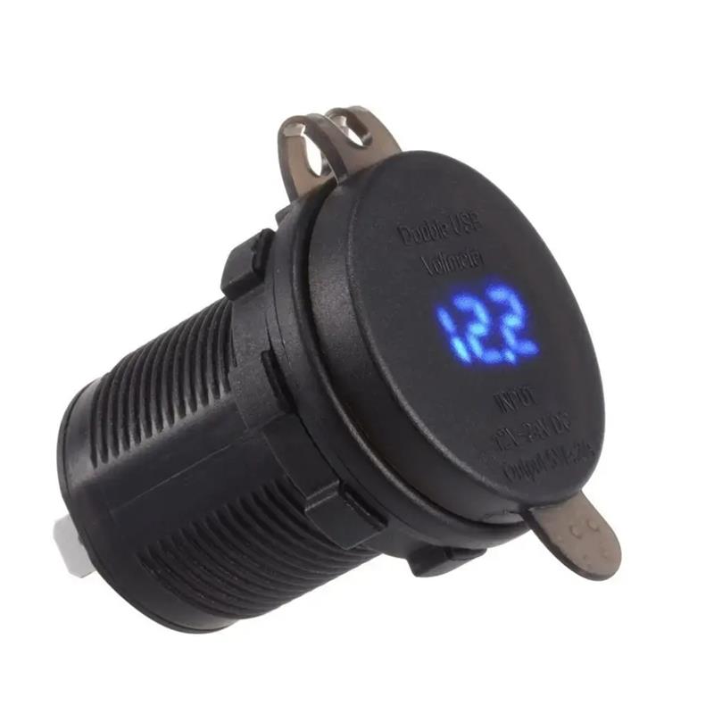 Waterproof Dual QC3.0 USB Fast Charger Socket Power Outlet with LED Digital Voltmeter for Marine