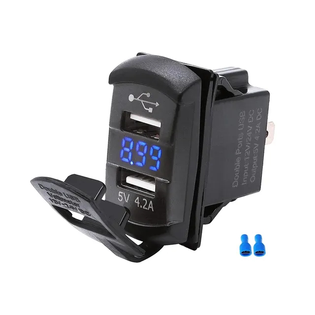 12V 4.2A Rocker Switch Style Dual USB Charger Socket with Voltmeter LED display