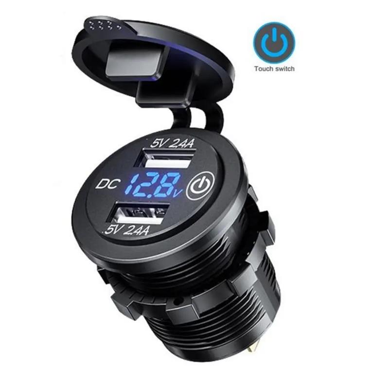 Quick Charge 4.8A Car Charger Socket With Touch Switch With LED Voltmeter 12V/24V 36W USB Charger