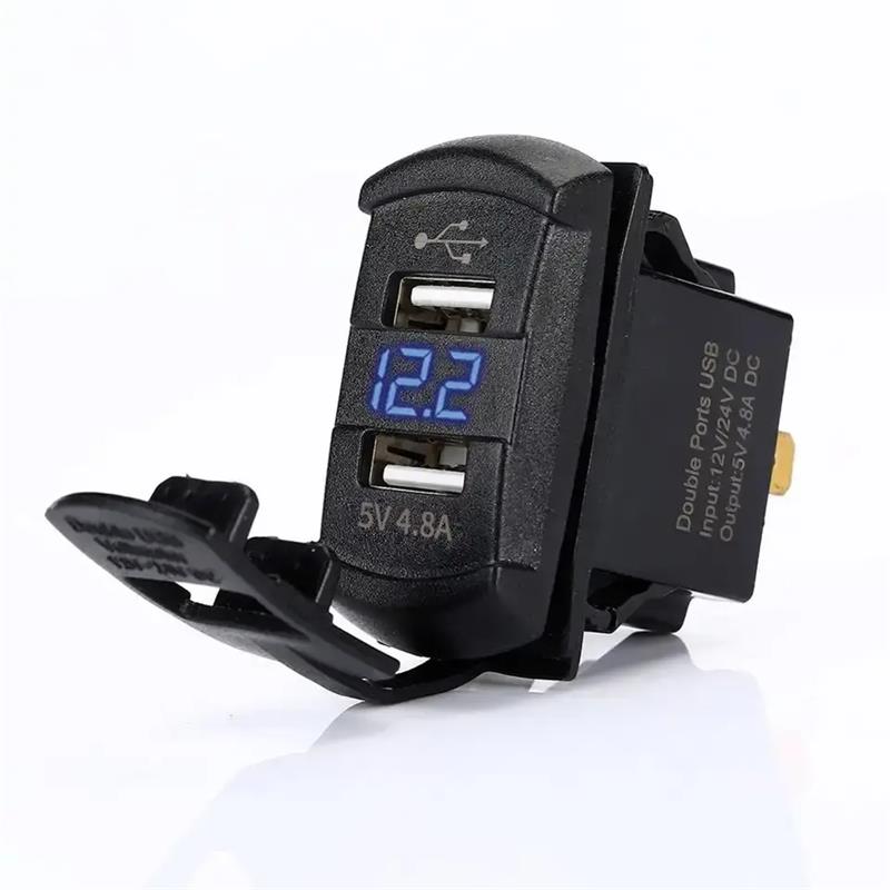 Rocker 4.8A Dual USB Fast Charger Socket with LED Voltmeter for Boats Car Truck Motorcycle