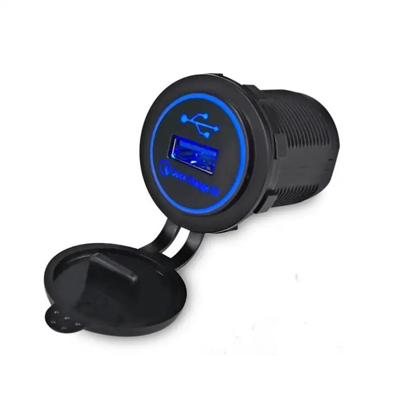 12-24V Car Motorcycle QC 3.0 Fast Charging Single Port USB Socket