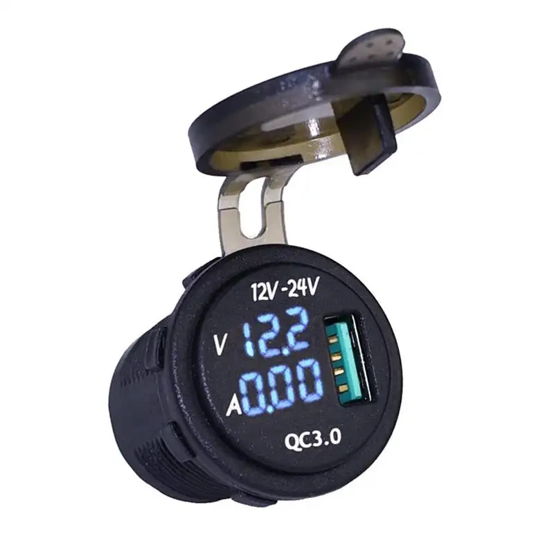 DC 12V 24V QC3.0 USB Charger Digital Voltmeter Ammeter for Car Auto Van Boat Solar RV UTV ATV