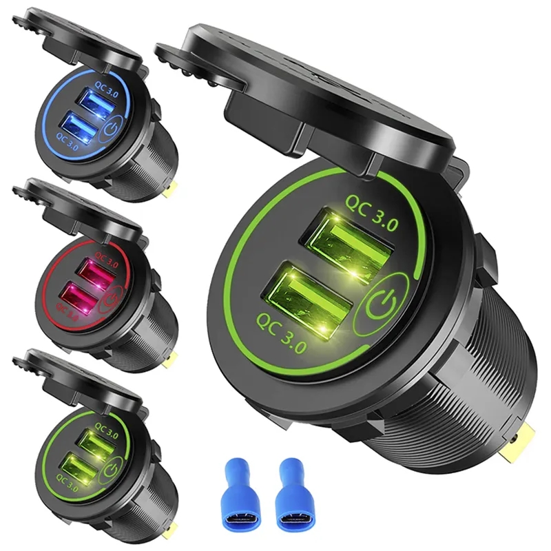 Quick Charge 3.0 Dual USB Fast Car Charger Socket Accessories Waterproof 12V/24V QC3.0 Power Outlet 