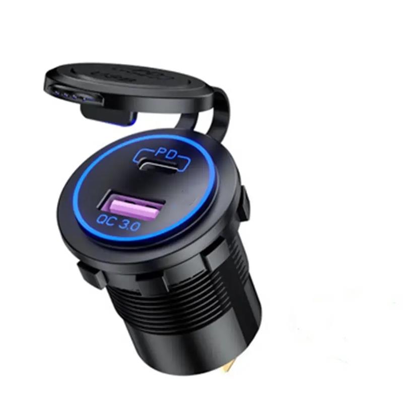 12-24V USB Charger Socket Waterproof Fast Charge Adapter PD Type C and QC3.0 Power Outlet For Car Ma