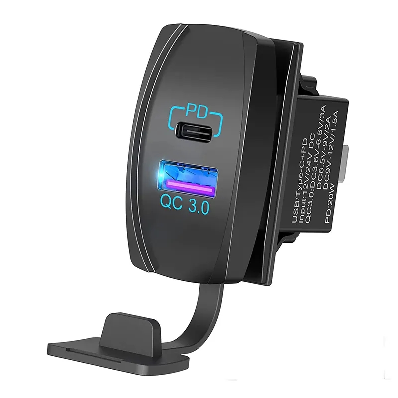 Rocker style Waterproof PD USB Type C & QC3.0 Quick Charger Power Charging Socket Outlet Adapter