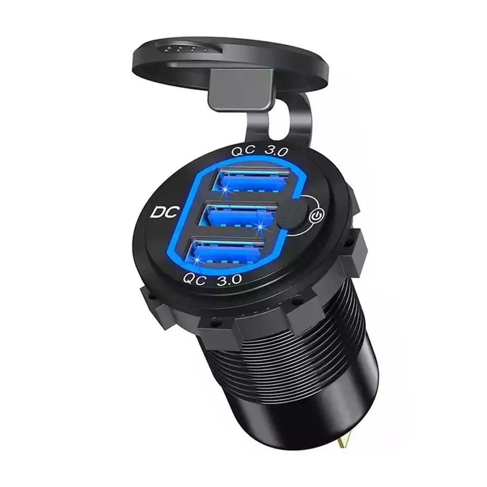 54W 12V USB Outlet 3 Quick Charge3.0 Port Car USB Outlet with Waterproof Aluminum Car Power Outlet