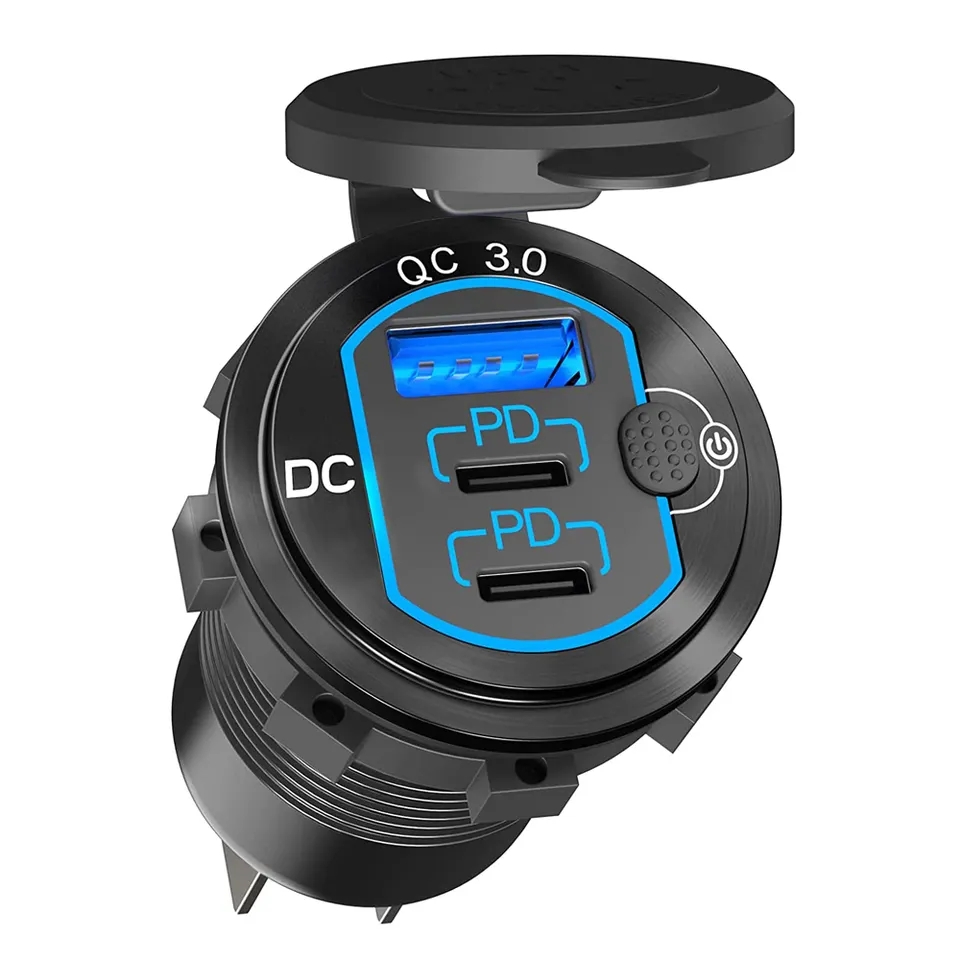 58W 12V USB Outlet Quick Charge3.0 PD Type C 3 Port Car USB Outlet with Waterproof Aluminum Car