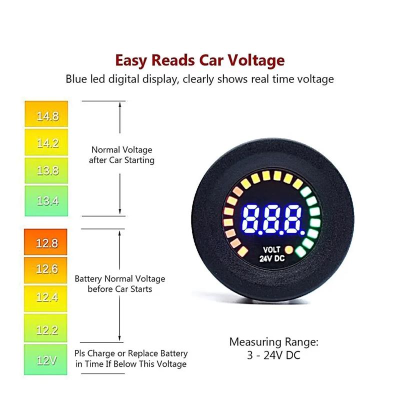 LED Digital Display DC 24V Car Boat Panel Gauge car Motorcycle Voltmeter Battery Monitor