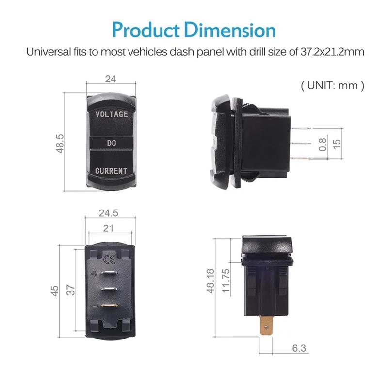 Car LED Waterproof Dual Voltage Waterproof LED Digital Voltmeter Tester Monitor Display Voltmer