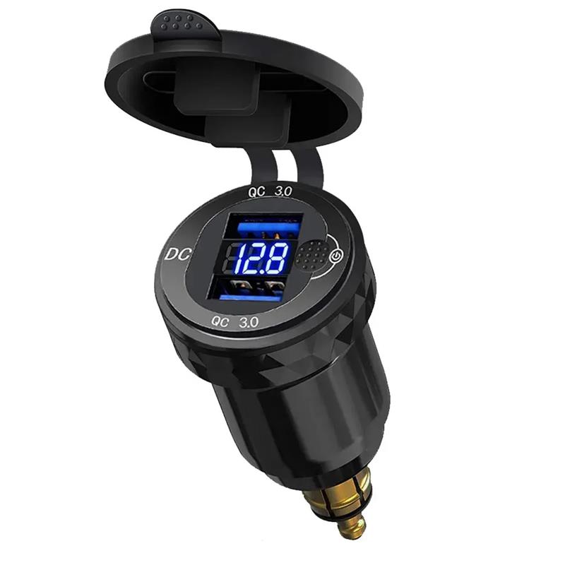 12v Quick Charge 3.0 Dual USB Charger Socket Waterproof Aluminum Fast Charge with LED Voltmeter