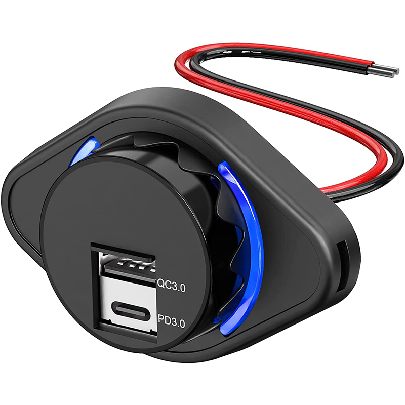 12V USB Car Charger Socket Dual PD3.0 and QC3.0 18W Car USB Ports Waterproof Power Outlet for RV