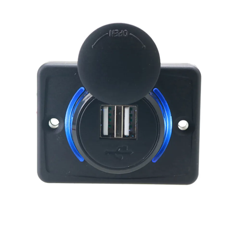 DC 12/24V Waterproof Cover And Panel Mount Dual USB Sockets With Color LED Lamp For Bus Mini Car