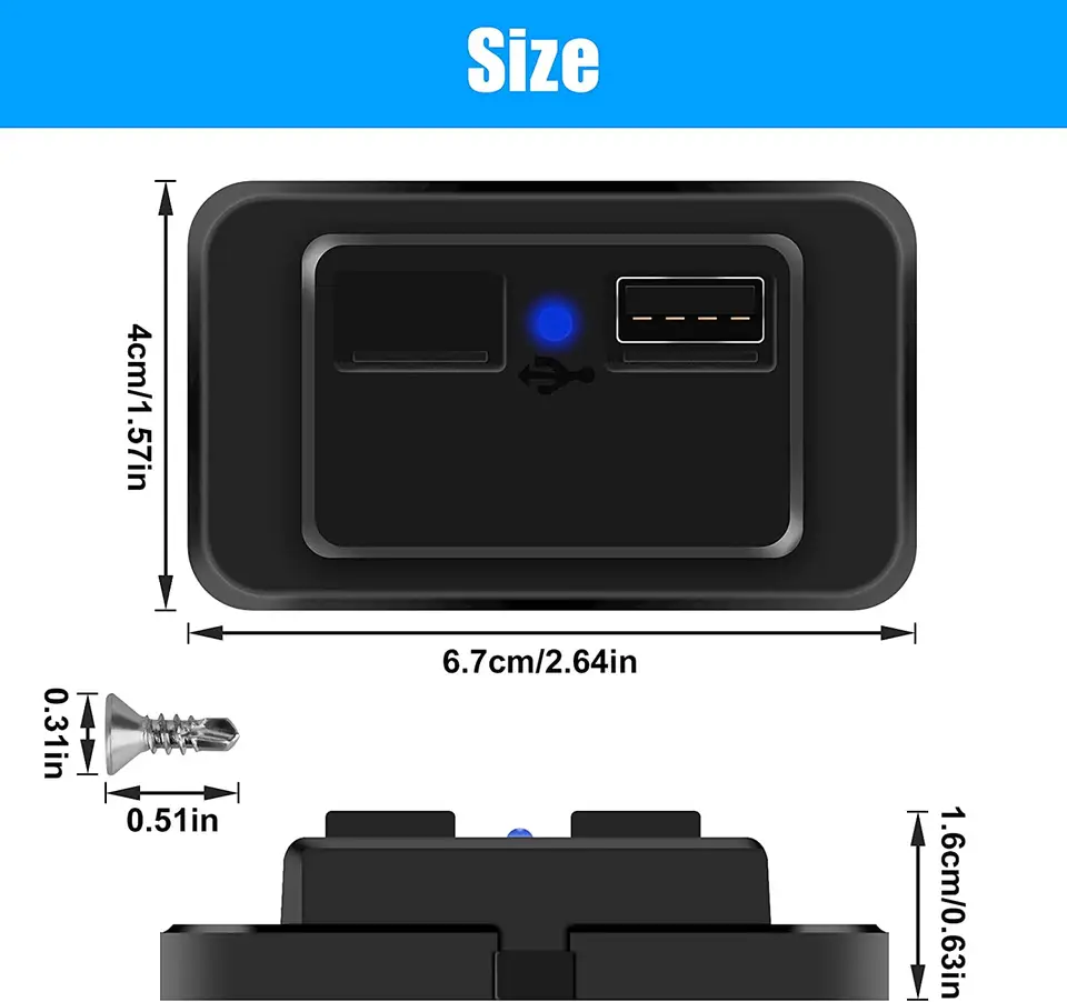 QC3.0 USB & PD Type-C Ports Car Charger Socket Adapter 12V/24V Waterproof Power Panel for Bus Marine