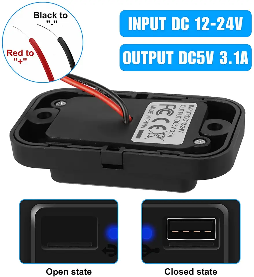 QC3.0 USB & PD Type-C Ports Car Charger Socket Adapter 12V/24V Waterproof Power Panel for Bus Marine