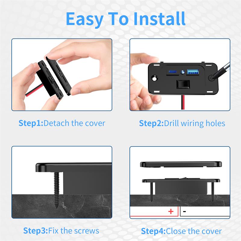 Dual Quick Charge 3.0 and PD rv USB Outlet 12v Wall Mount with Power Switch Waterproof Cover for RV 