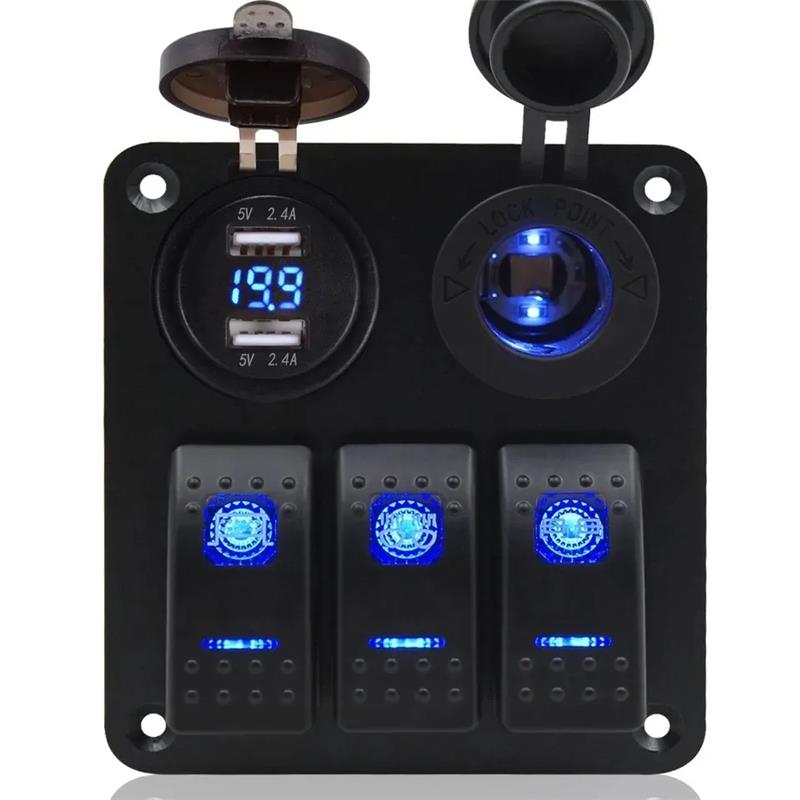 3 gang rocker switch panel with 4.8A USB charger FOR CAR BOAT ATV