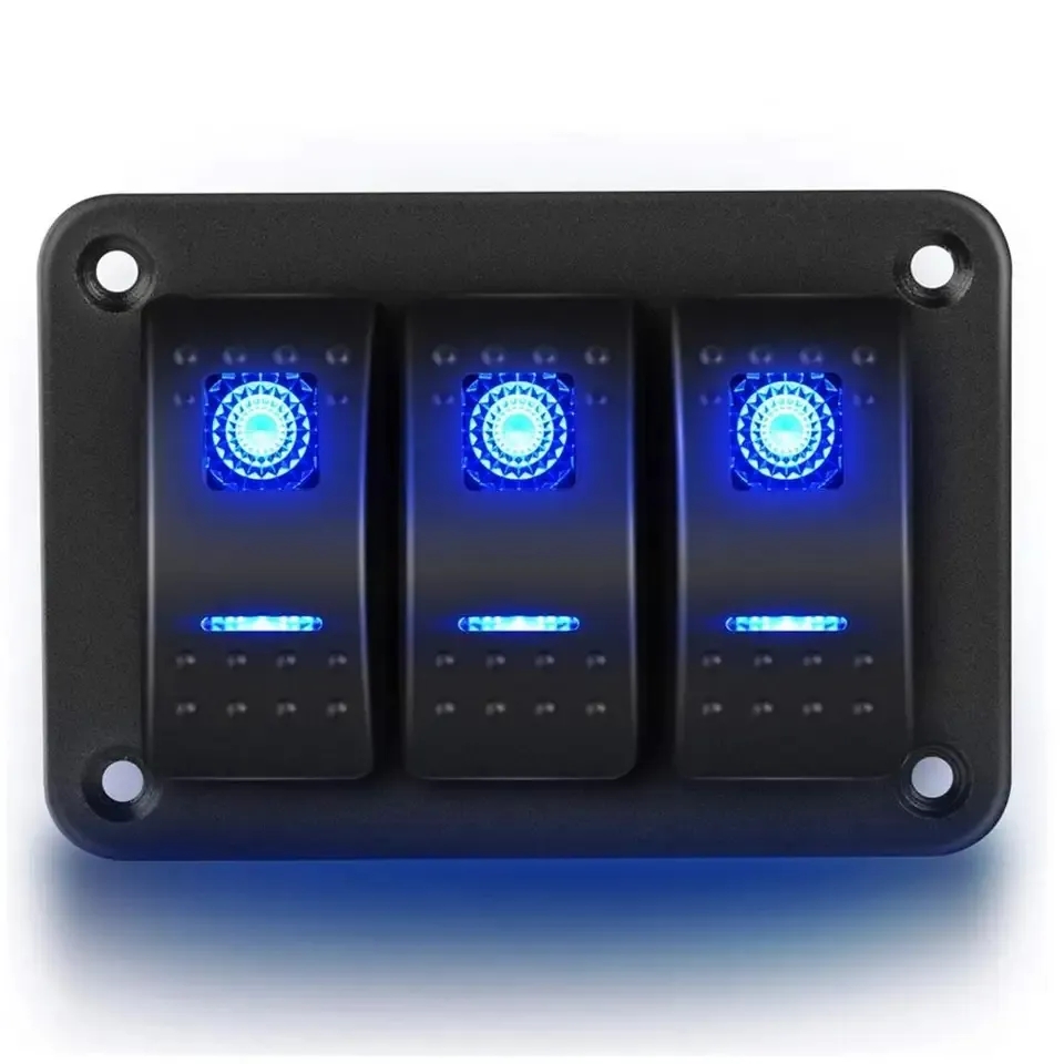 3 Gang 5 Pin LED Rocker Switch Control Panel 12v