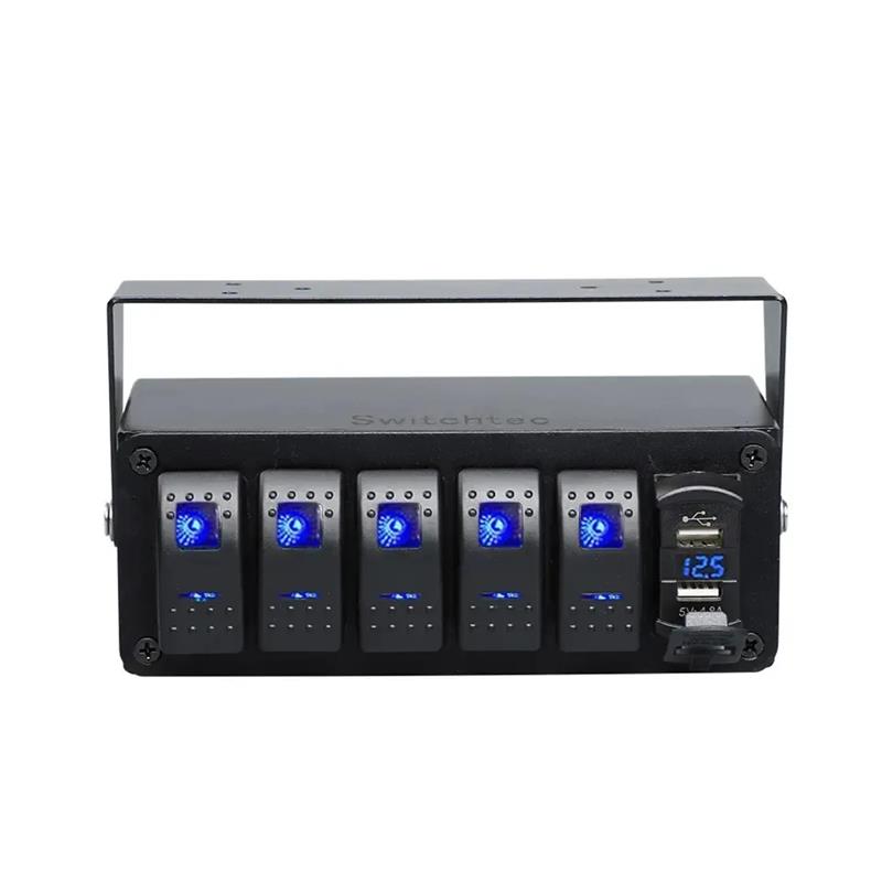 5 Gang Rocker Switch Panel with 4.8 Amp Dual USB Box Enclosure