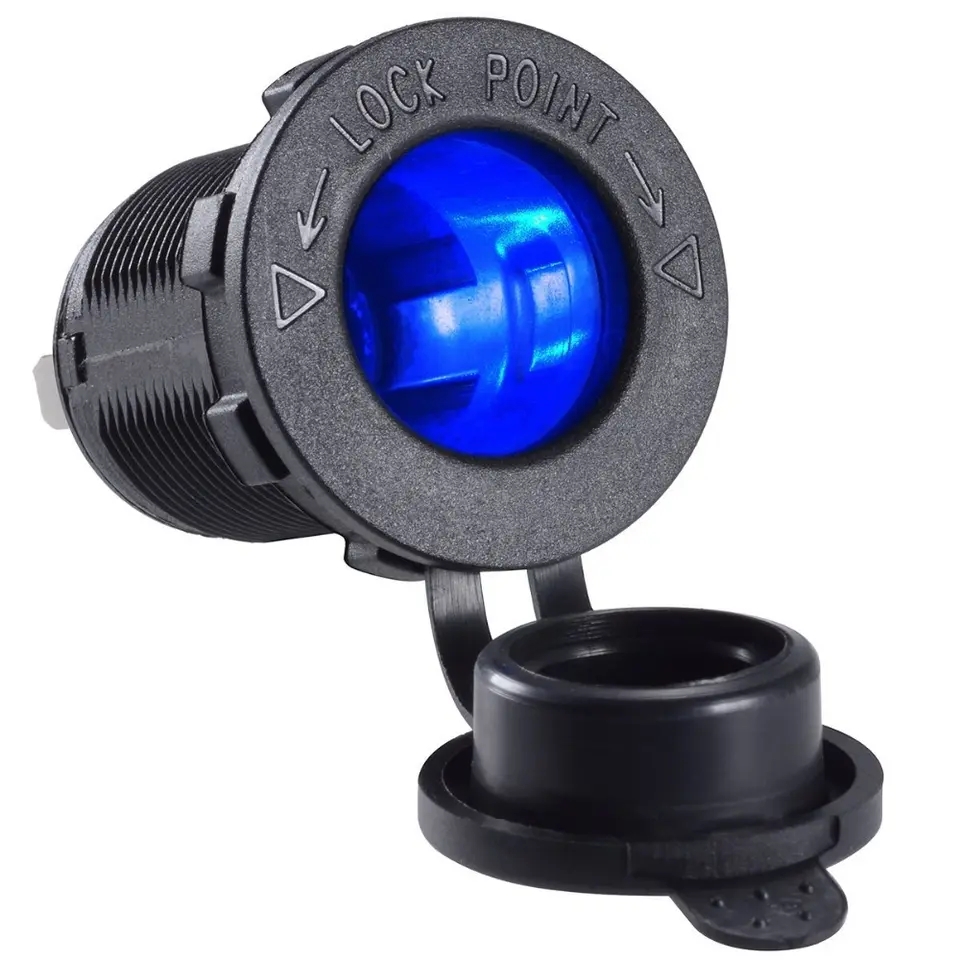 DC 12V auto power socket with blue LED light